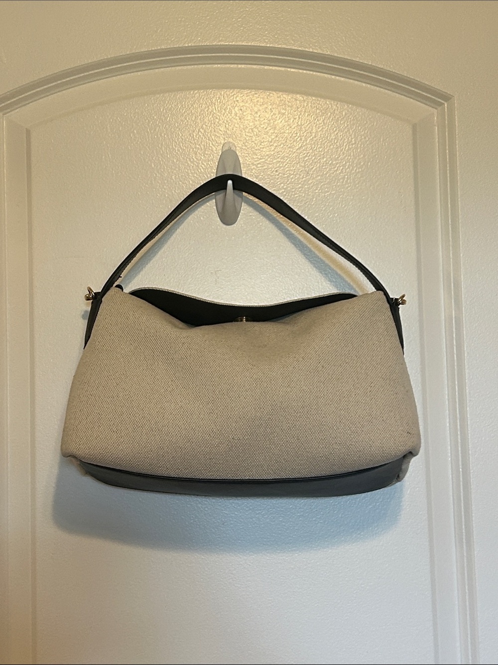 H&M Beige Canvas Shoulder Bag with Black Trim